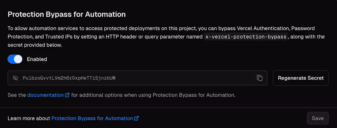 Vercel protection bypass